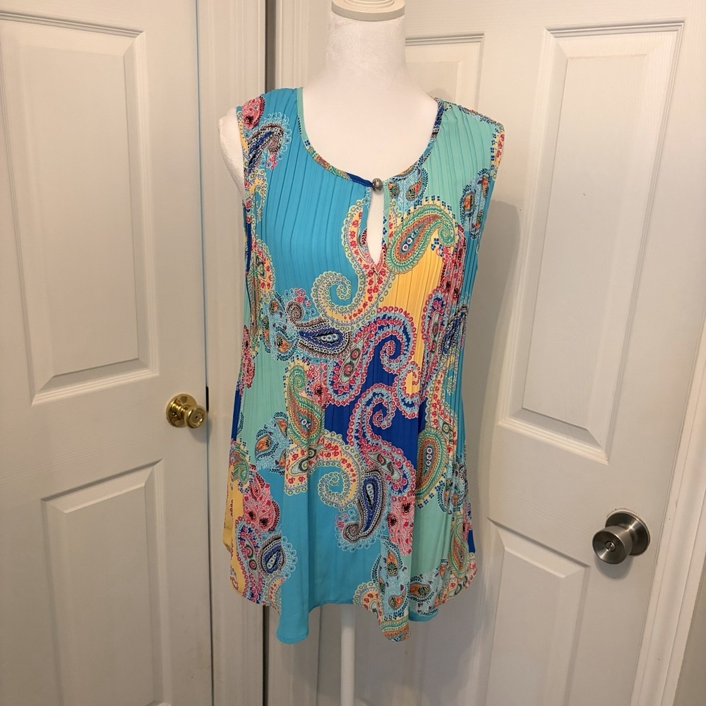 Melissa Paige XL Paisley Pleated Tank Top Psychedelic Colorful Boho Festival EUC